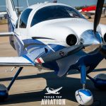 2015 Cessna TTx N576DC on the ramp, front three-quarter view showing the cowling and three-blade propeller