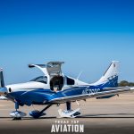 2015 Cessna TTx N576DC with the cabin doors open, front quarter view