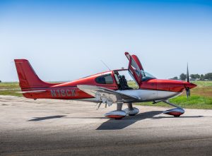 2017 Cirrus SR22T G6 N18CK exterior three-quarter view, doors open