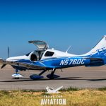 2015 Cessna TTx N576DC with the cabin doors raised on the ramp