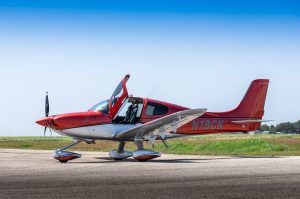 2017 Cirrus SR22T G6 N18CK exterior hero profile, pilot door open